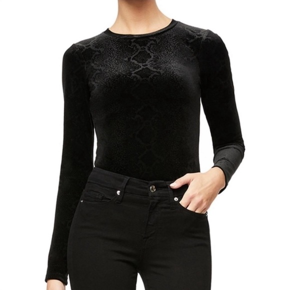 NEW! Good American Snake Print Burnout Velour Bodysuit Long Sleeves Black SZ L - Picture 4 of 15